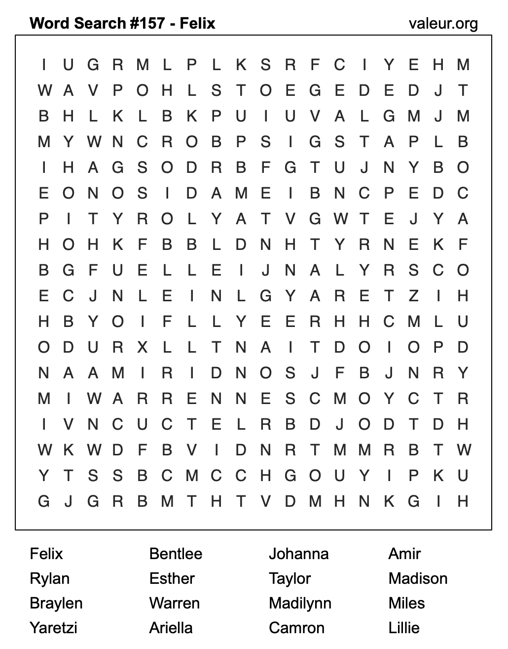 Word Search Puzzle with the name Felix #157