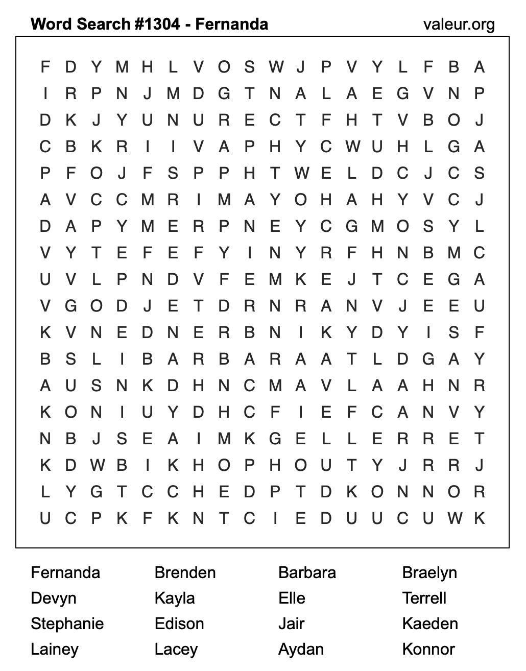Word Search Puzzle with the name Fernanda #1304 Word Search Puzzle with the name Fernanda #1304