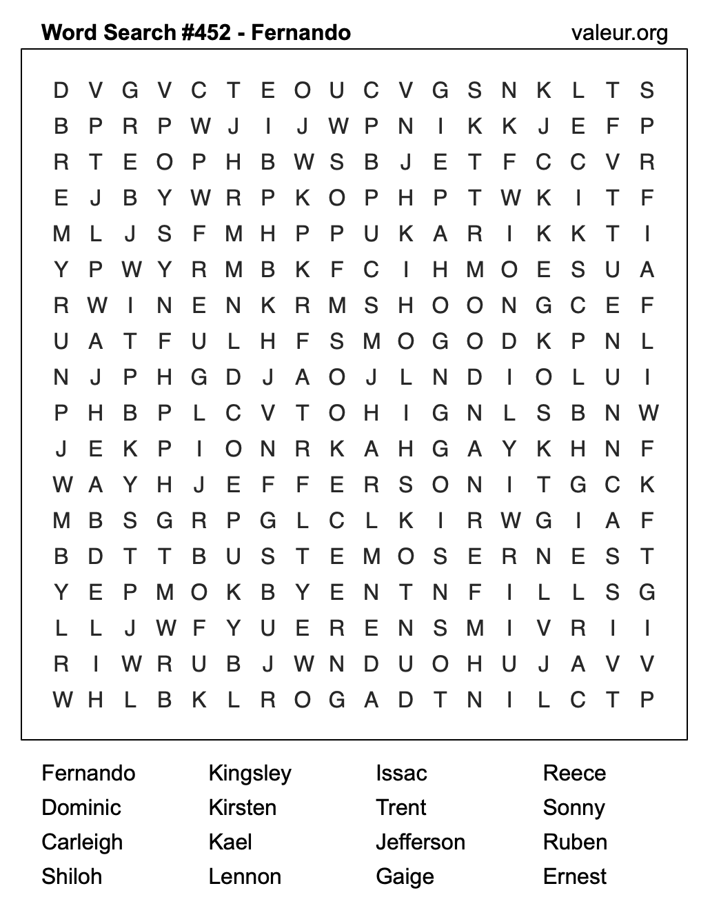 Word Search Puzzle with the name Fernando #452