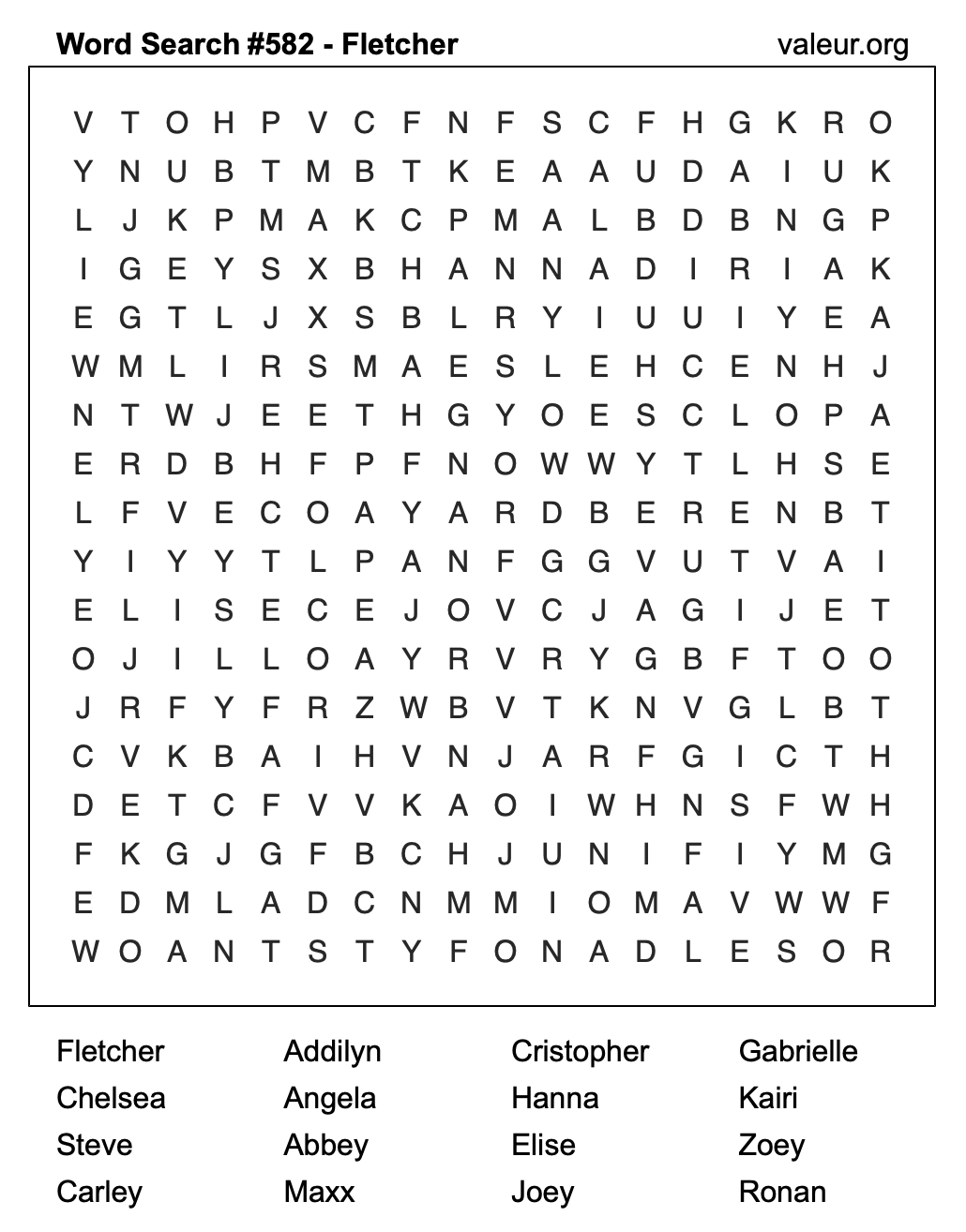 Word Search Puzzle with the name Fletcher #582 Word Search Puzzle with the name Fletcher #582