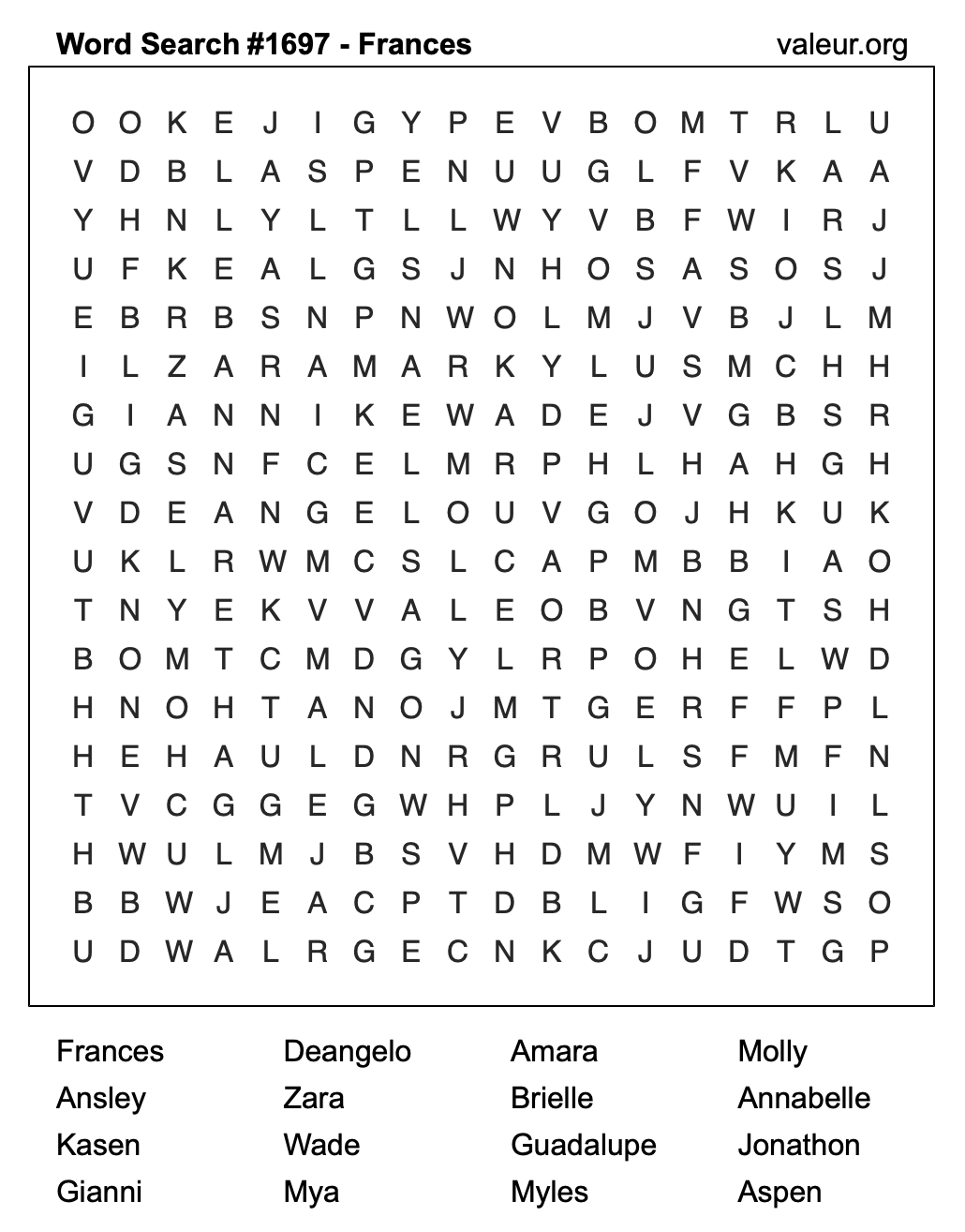 Word Search Puzzle with the name Frances #1697 Word Search Puzzle with the name Frances #1697