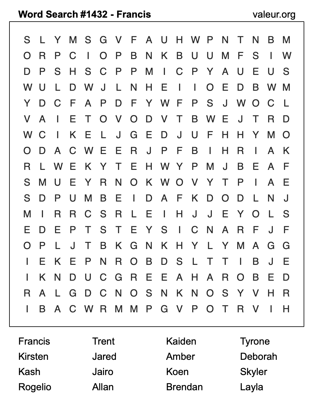 Word Search Puzzle with the name Francis #1432