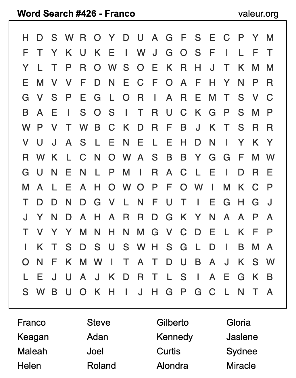 Word Search Puzzle with the name Franco #426 Word Search Puzzle with the name Franco #426