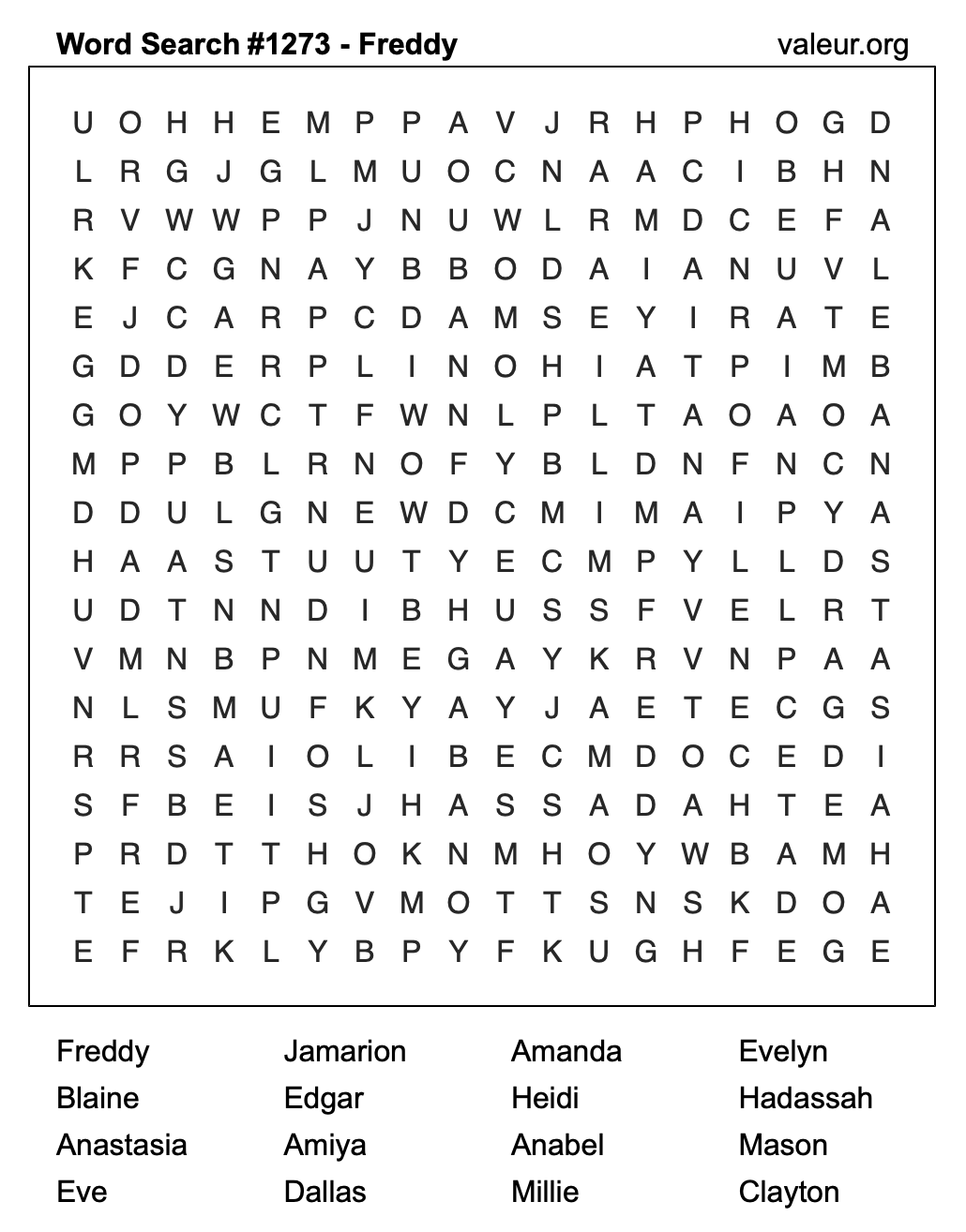 Word Search Puzzle with the name Freddy #1273 Word Search Puzzle with the name Freddy #1273