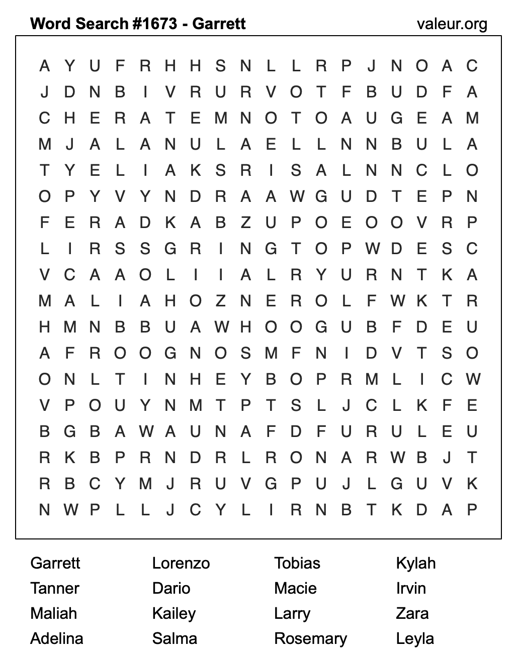 Word Search Puzzle with the name Garrett #1673 Word Search Puzzle with the name Garrett #1673