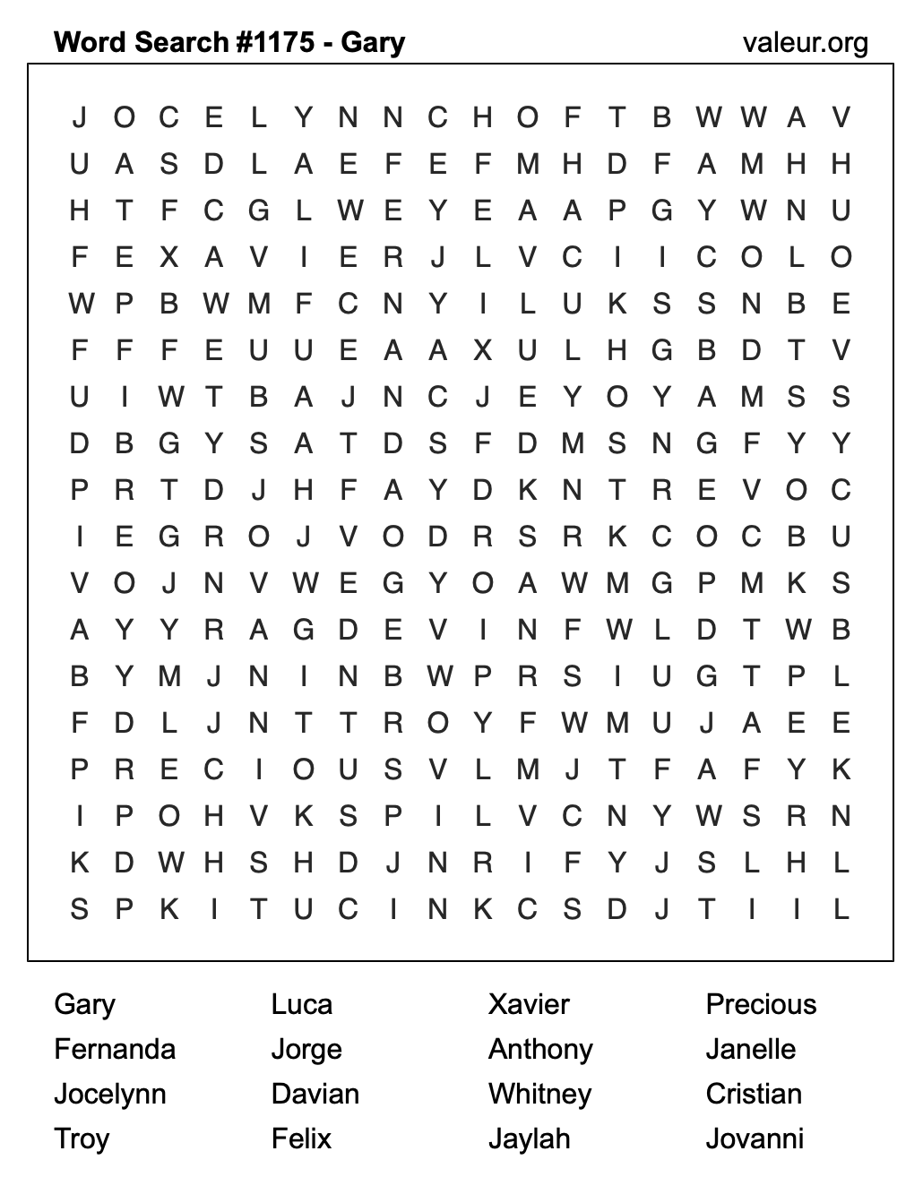 Word Search Puzzle with the name Gary #1175 Word Search Puzzle with the name Gary #1175