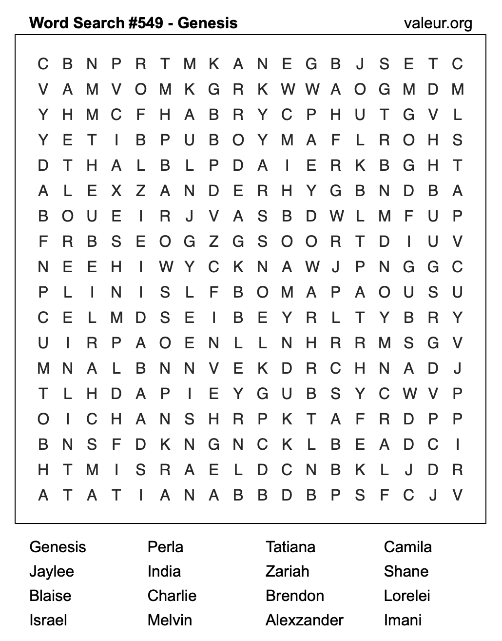 Word Search Puzzle with the name Genesis #549
