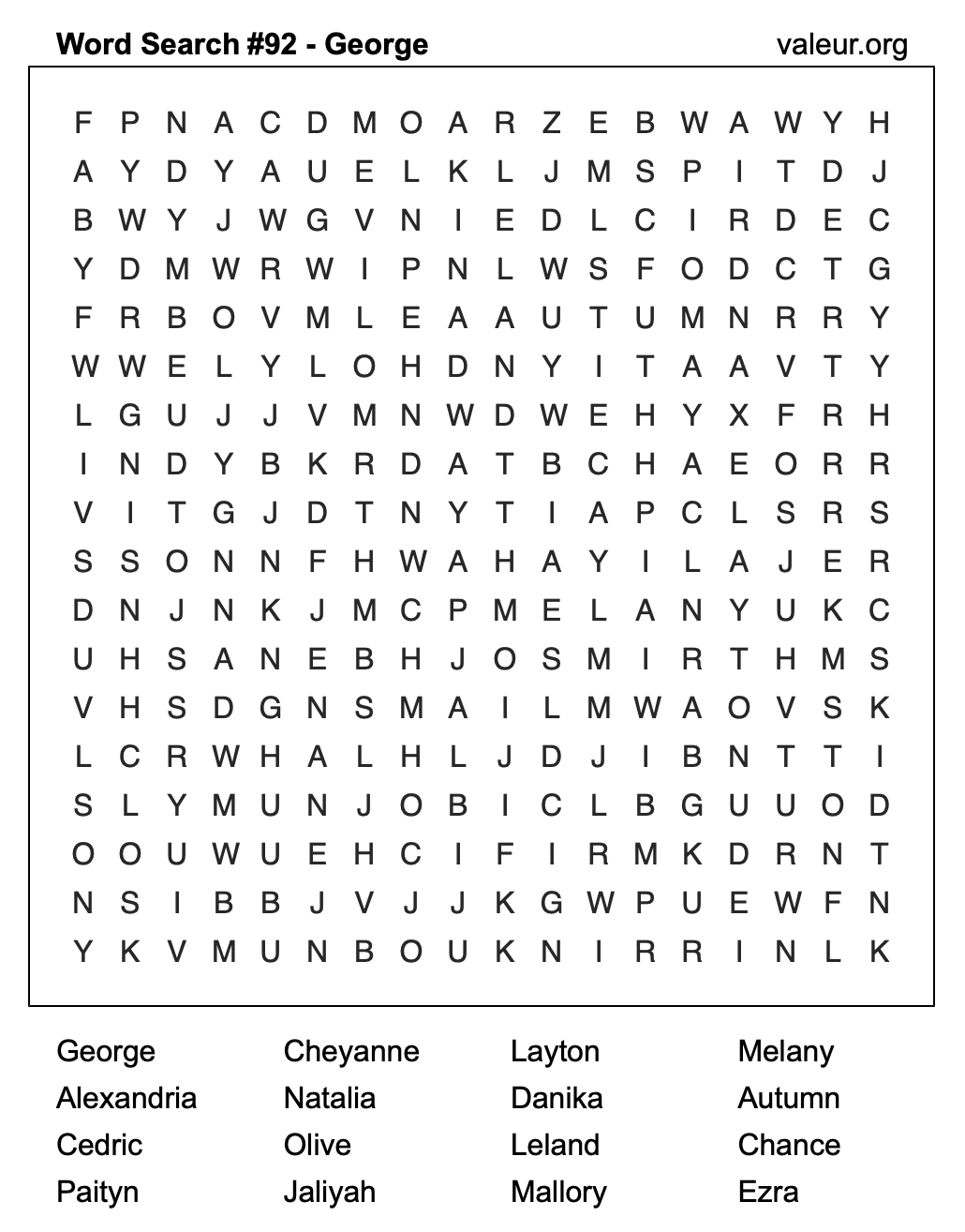 Word Search Puzzle with the name George #92