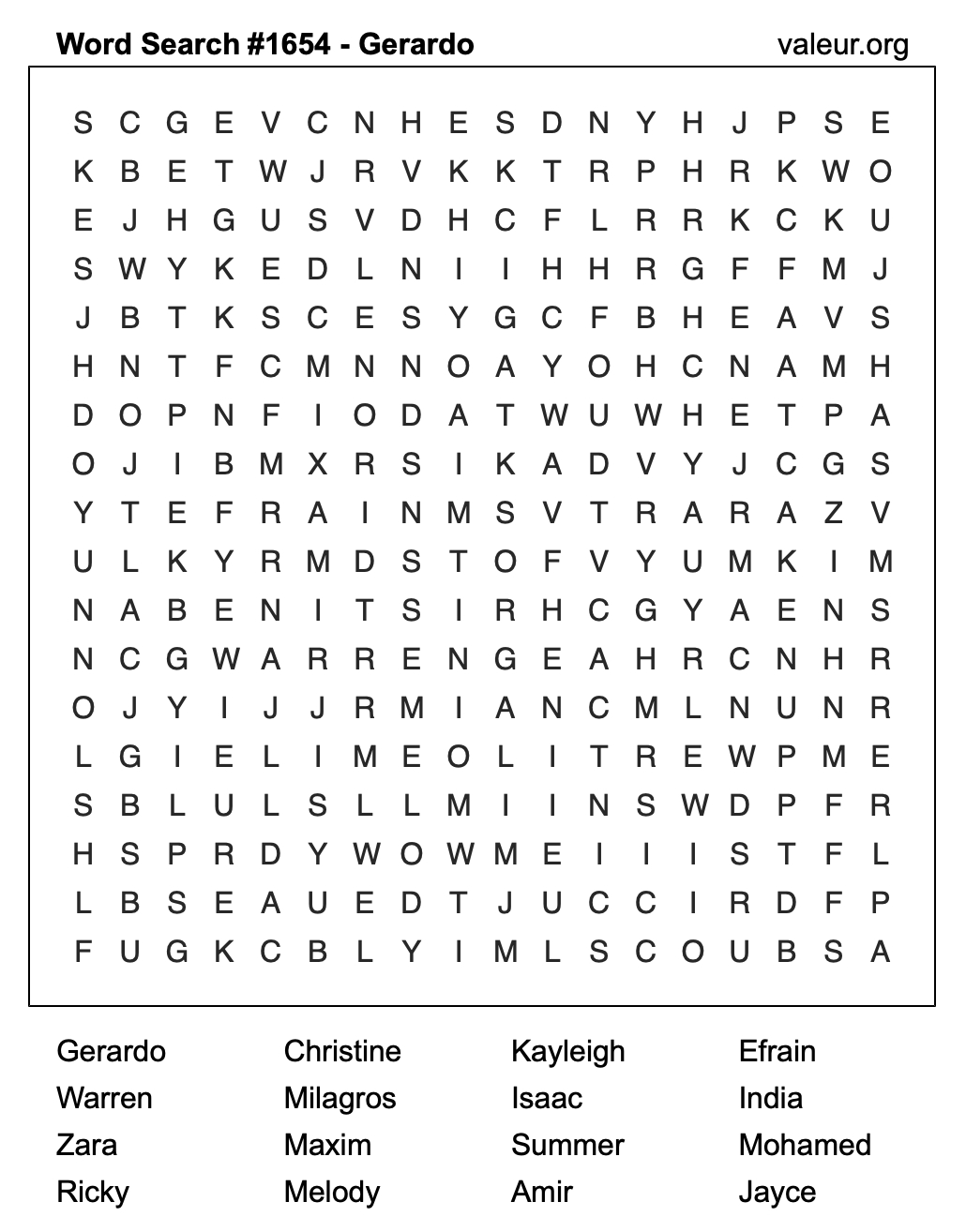 Word Search Puzzle with the name Gerardo #1654 Word Search Puzzle with the name Gerardo #1654