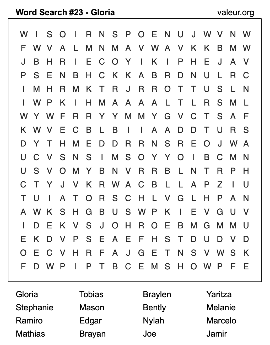 Word Search Puzzle with the name Gloria #23 Word Search Puzzle with the name Gloria #23
