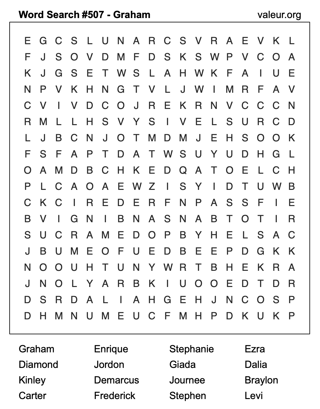 Word Search Puzzle with the name Graham #507