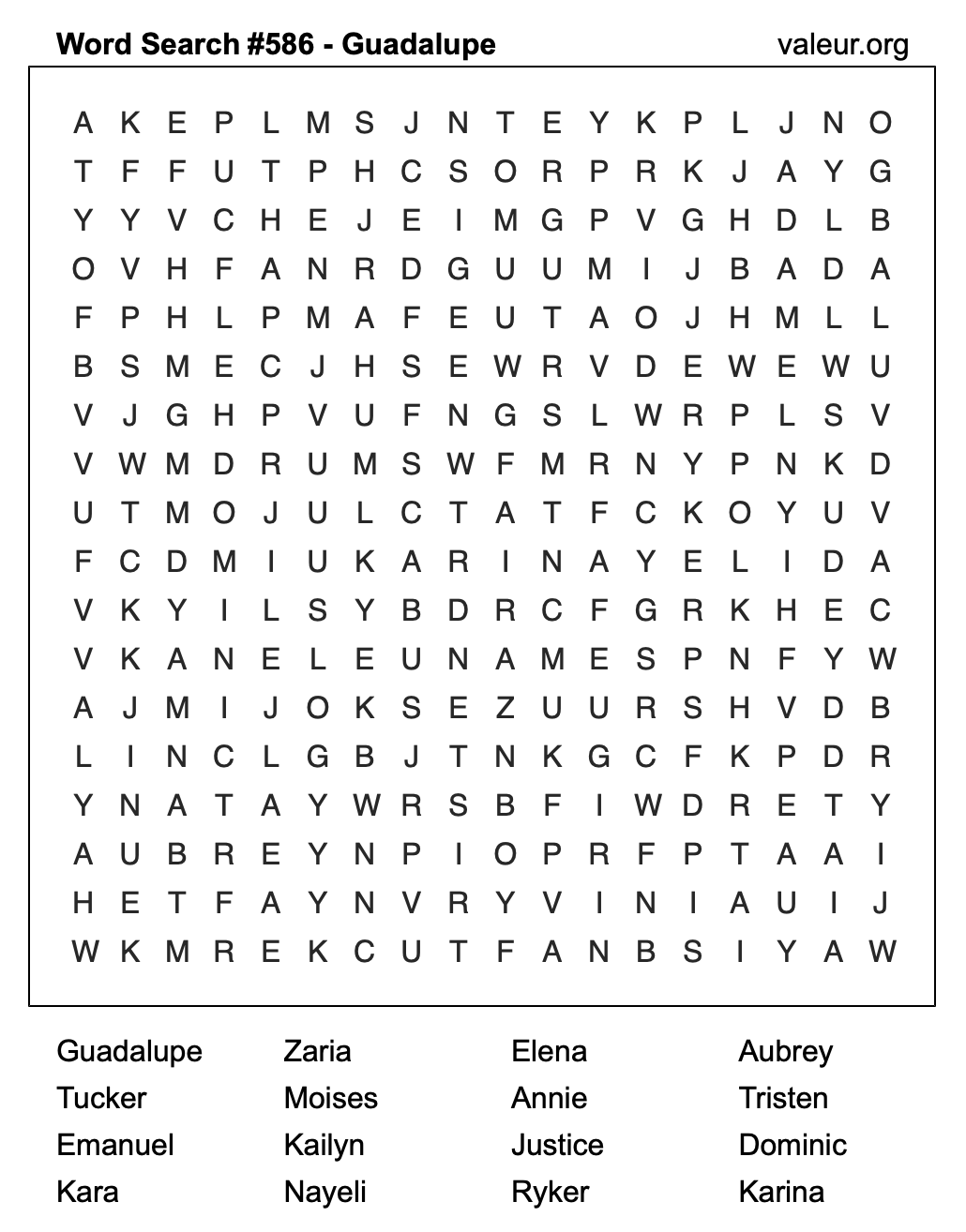 Word Search Puzzle with the name Guadalupe #586