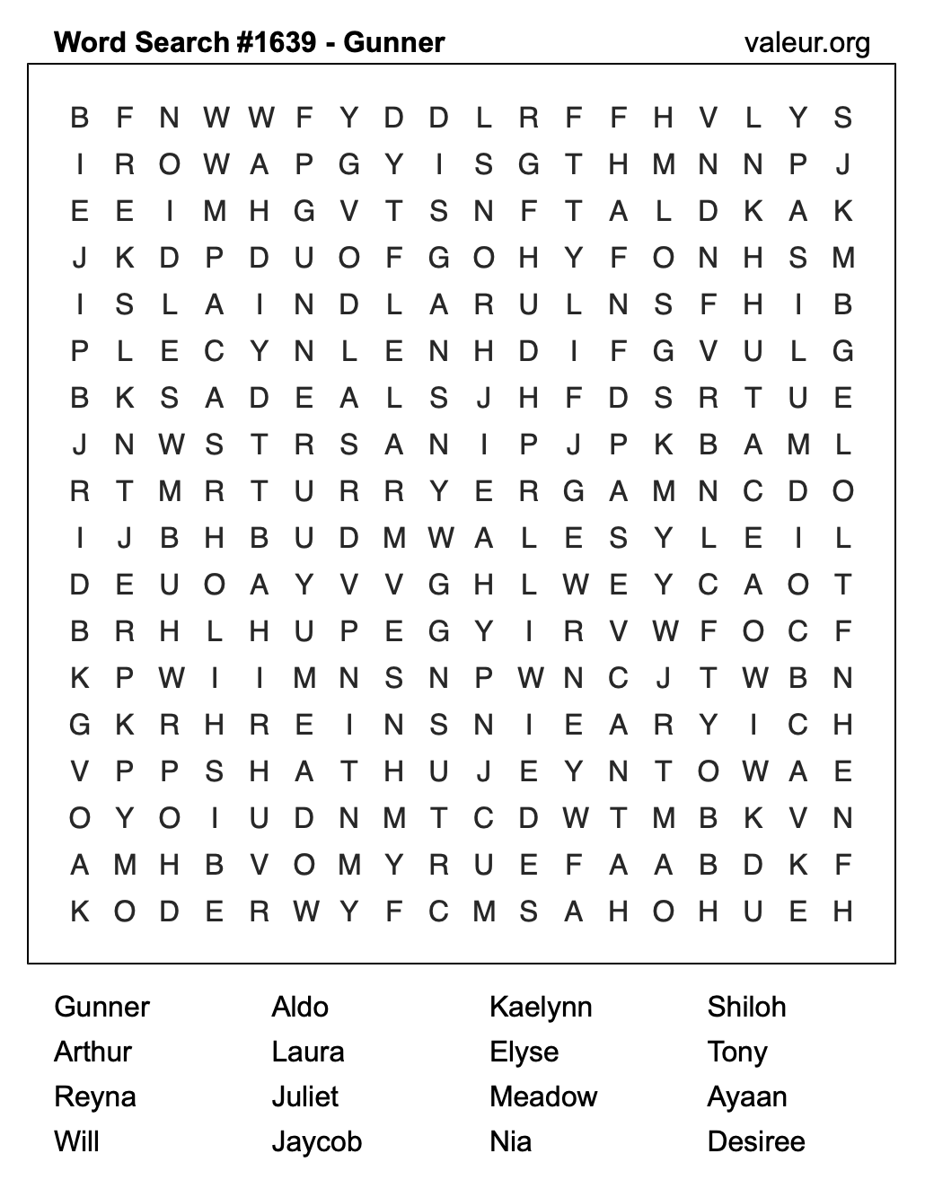 Word Search Puzzle with the name Gunner #1639 Word Search Puzzle with the name Gunner #1639