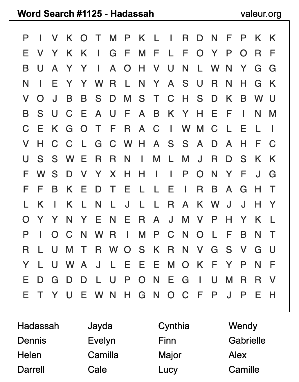 Word Search Puzzle with the name Hadassah #1125 Word Search Puzzle with the name Hadassah #1125