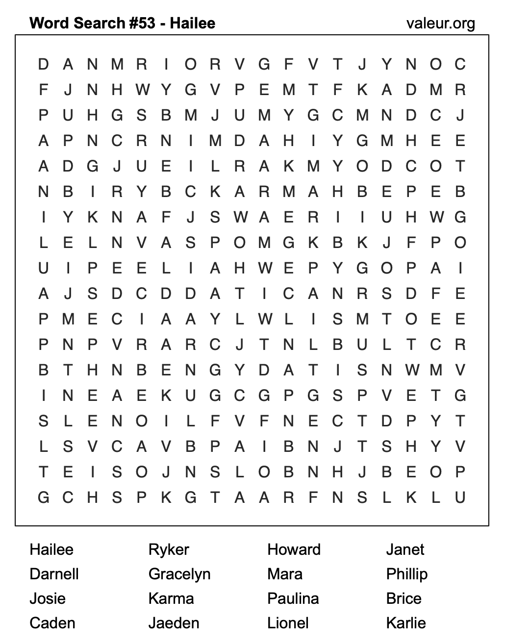 Word Search Puzzle with the name Hailee #53 Word Search Puzzle with the name Hailee #53