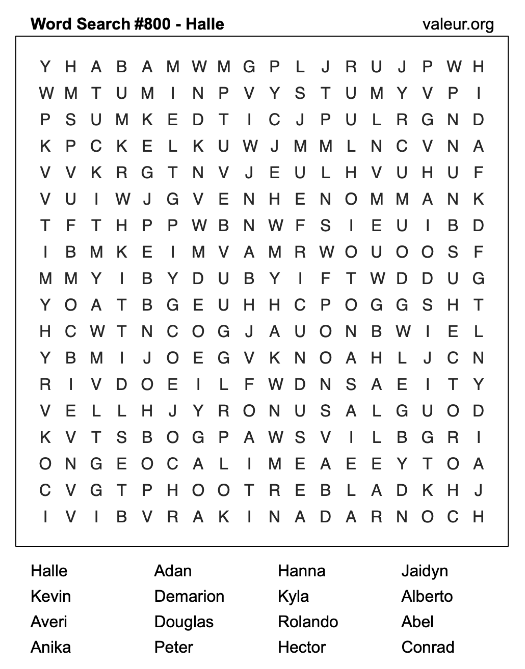 Word Search Puzzle with the name Halle #800