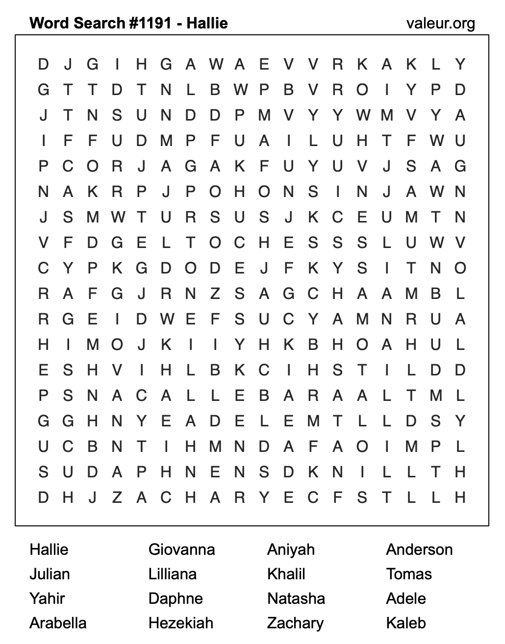 Word Search Puzzle with the name Hallie #1191