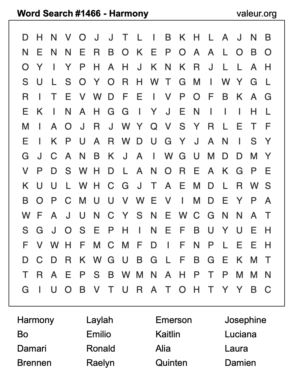 Word Search Puzzle with the name Harmony #1466