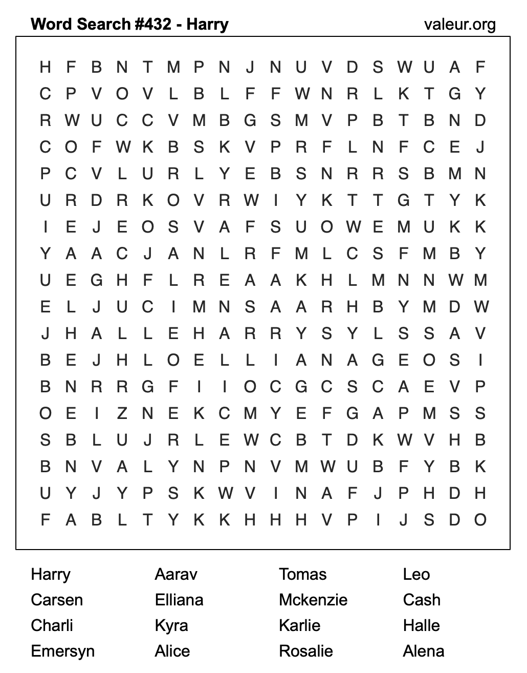 Word Search Puzzle with the name Harry #432