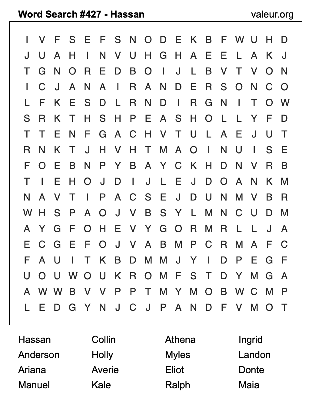Word Search Puzzle with the name Hassan #427