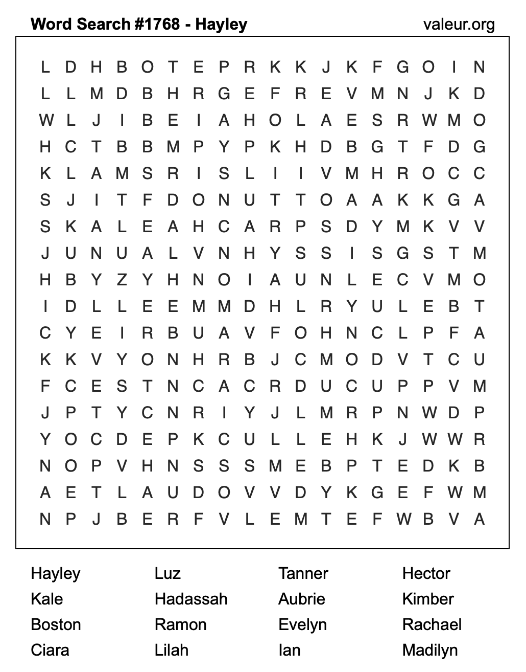 Word Search Puzzle with the name Hayley #1768 Word Search Puzzle with the name Hayley #1768
