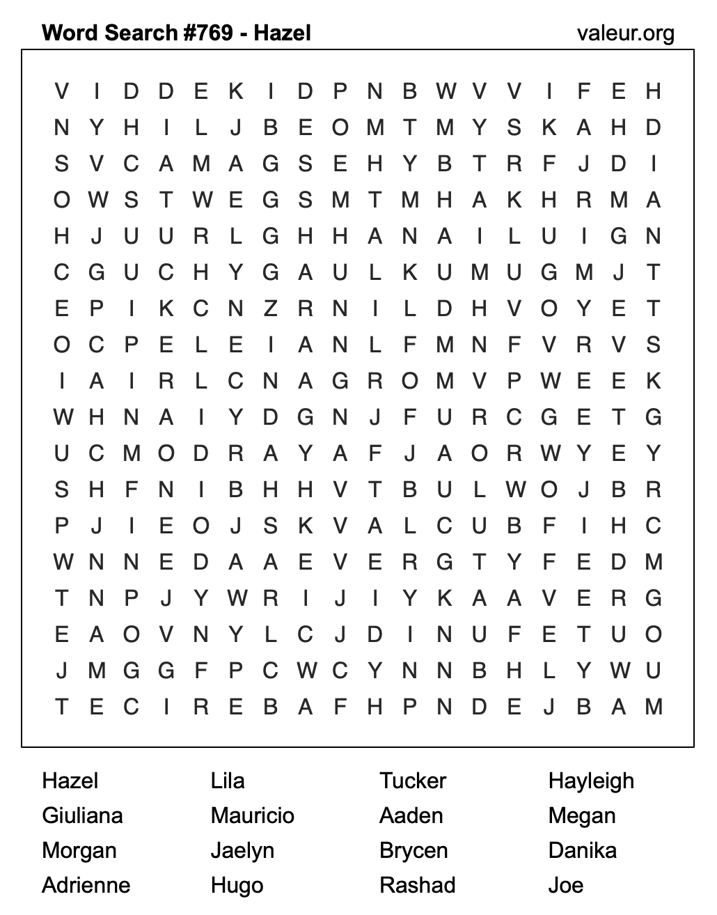 Word Search Puzzle with the name Hazel #769 Word Search Puzzle with the name Hazel #769