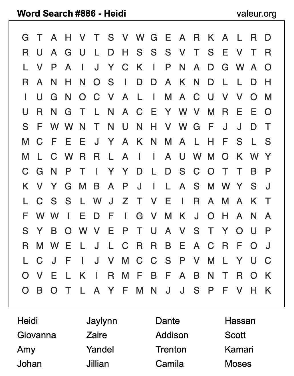 Word Search Puzzle with the name Heidi #886
