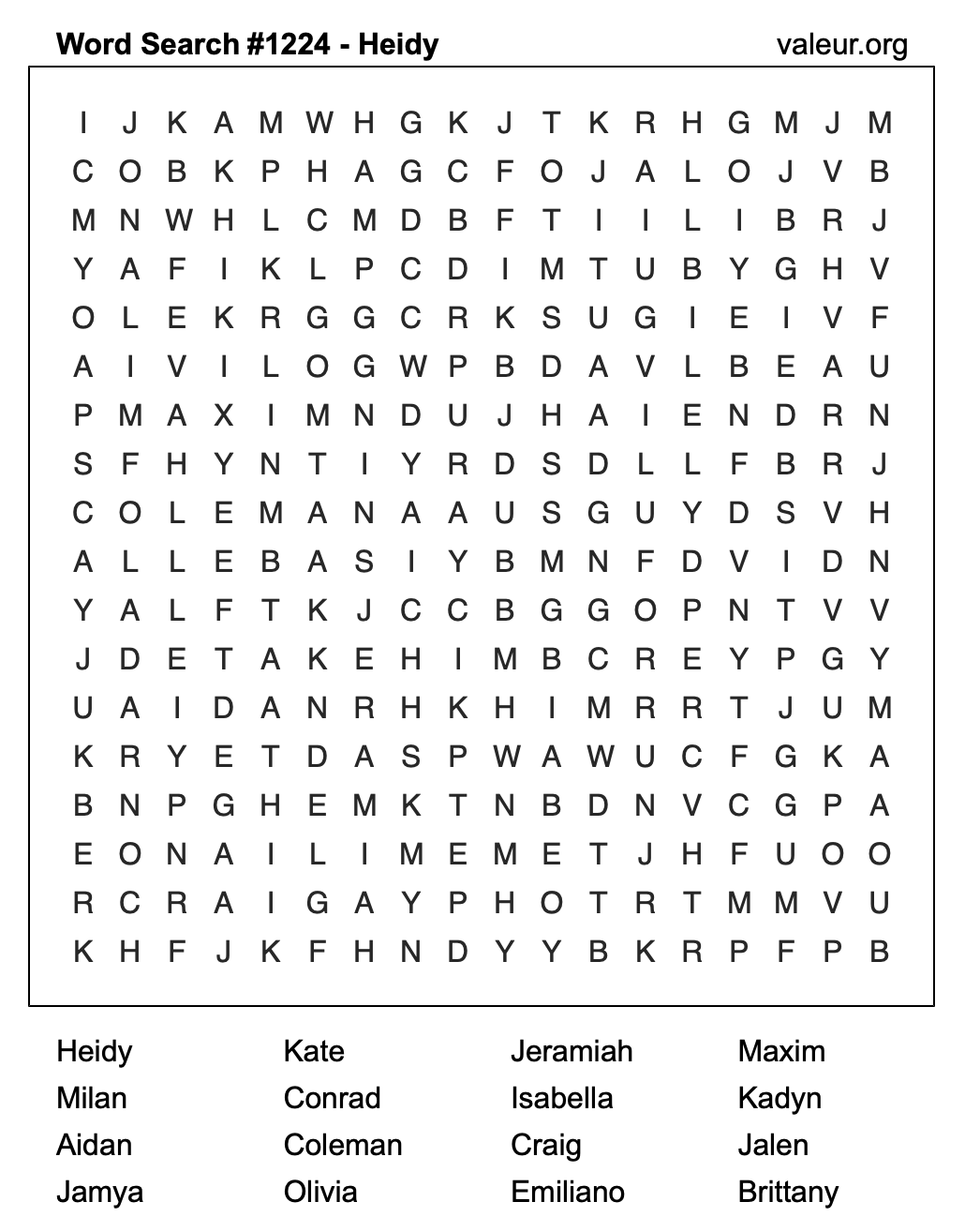 Word Search Puzzle with the name Heidy #1224