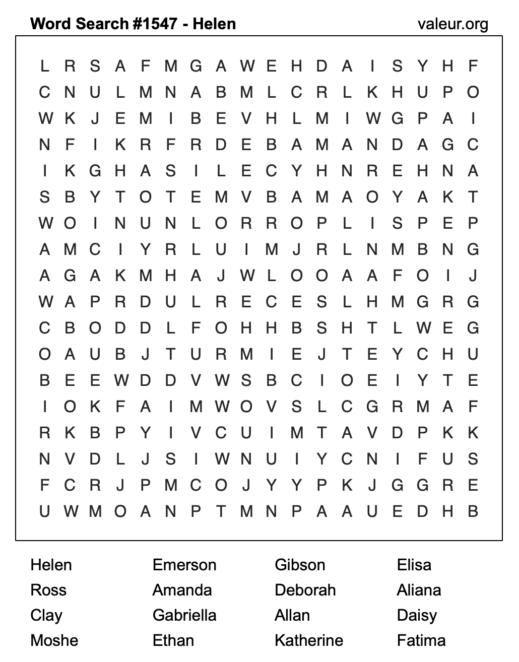 Word Search Puzzle with the name Helen #1547