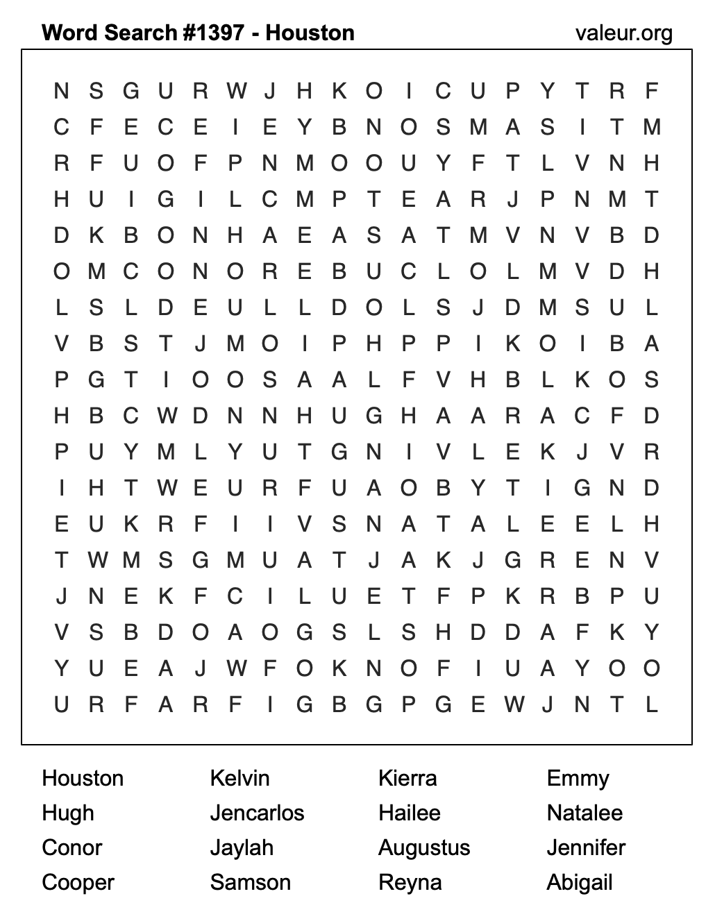 Word Search Puzzle with the name Houston #1397