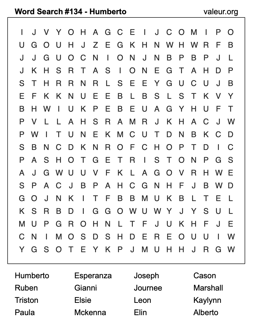Word Search Puzzle with the name Humberto #134 Word Search Puzzle with the name Humberto #134