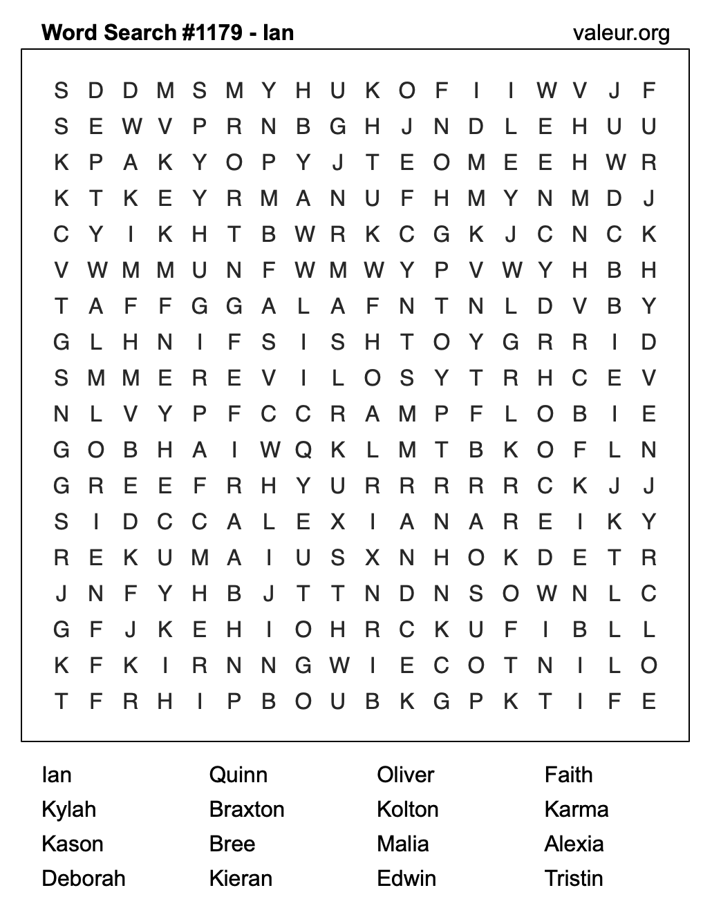 Word Search Puzzle with the name Ian #1179 Word Search Puzzle with the name Ian #1179