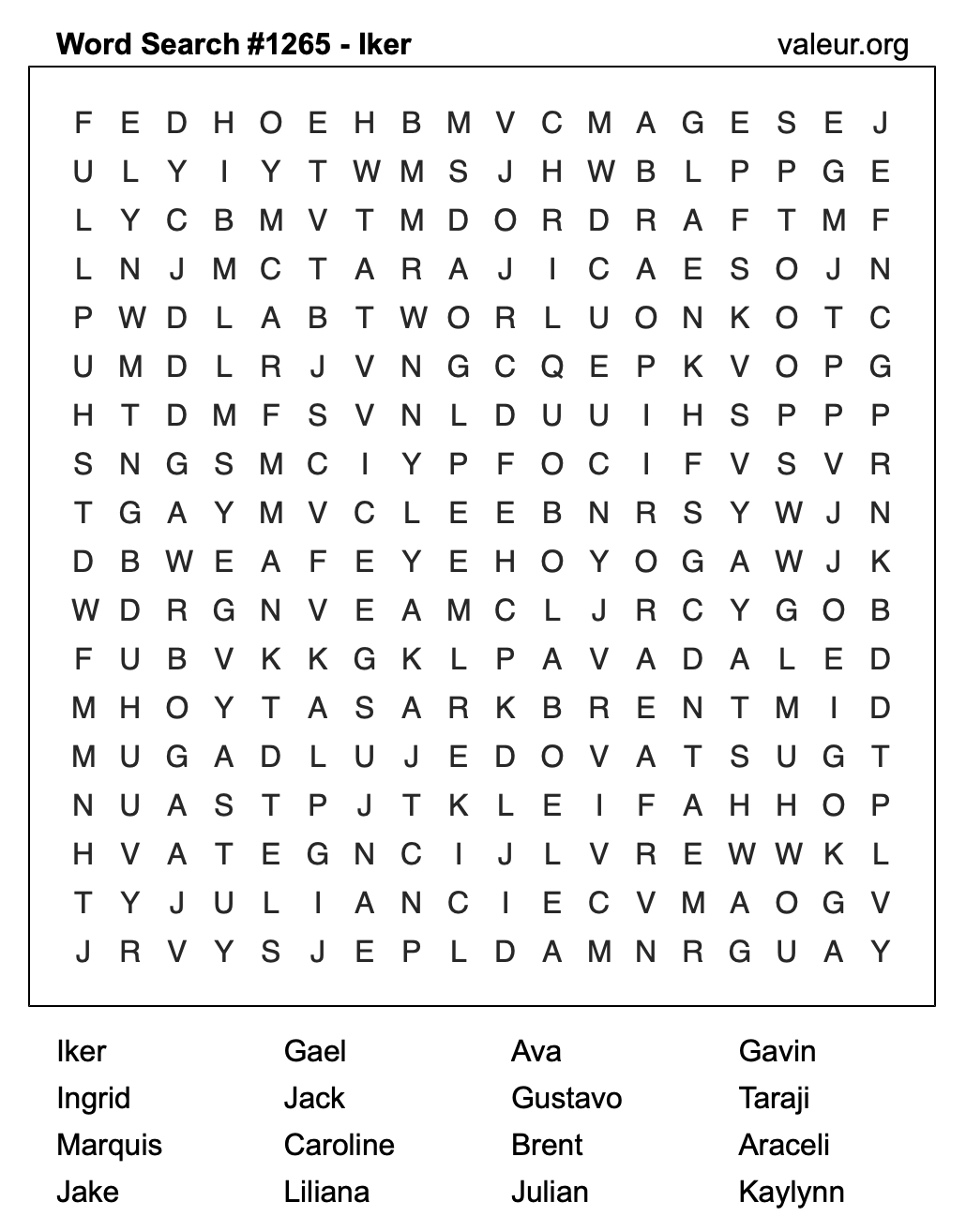 Word Search Puzzle with the name Iker #1265