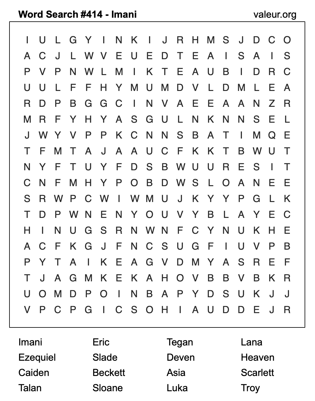 Word Search Puzzle with the name Imani #414 Word Search Puzzle with the name Imani #414