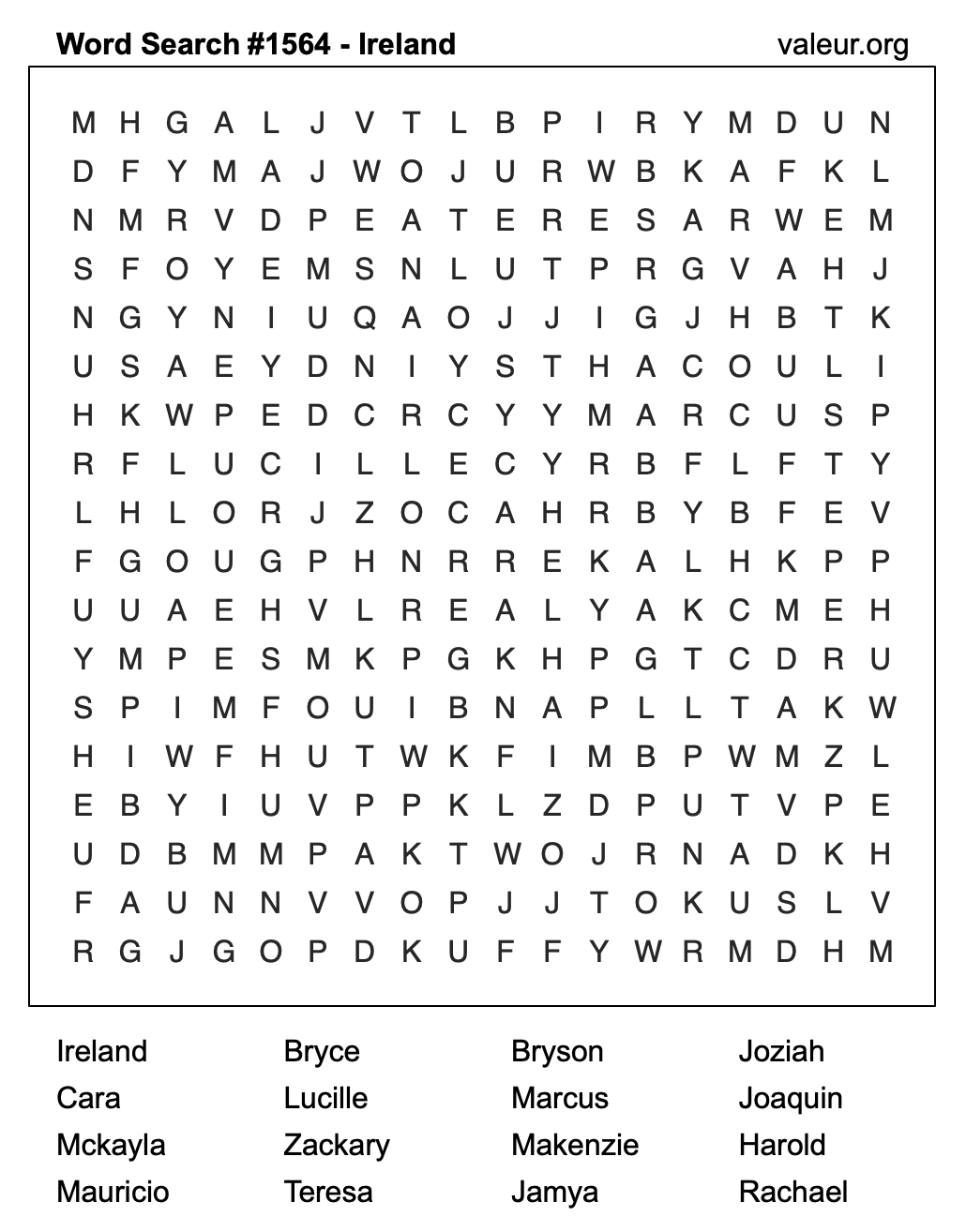 Word Search Puzzle with the name Ireland #1564