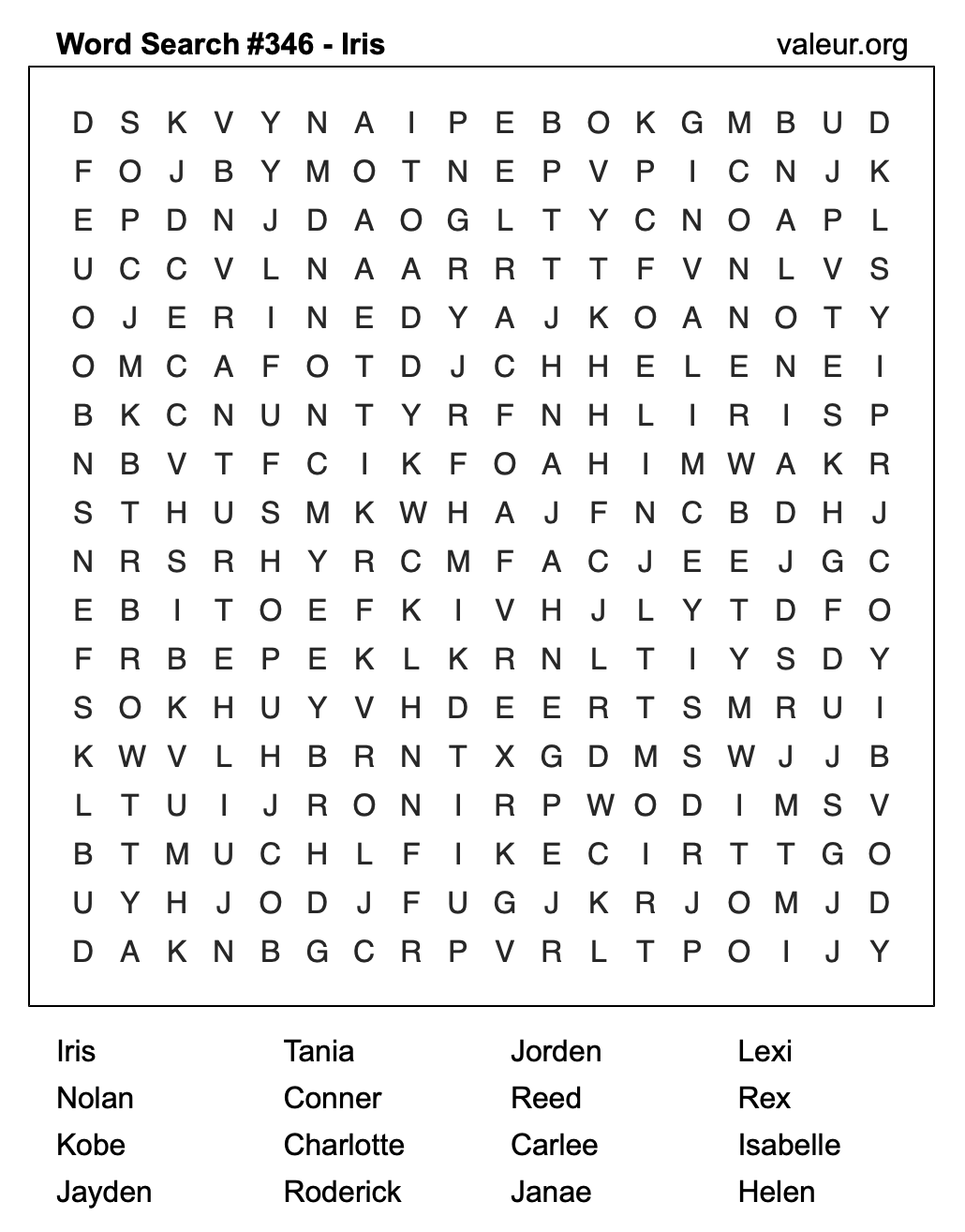 Word Search Puzzle with the name Iris #346