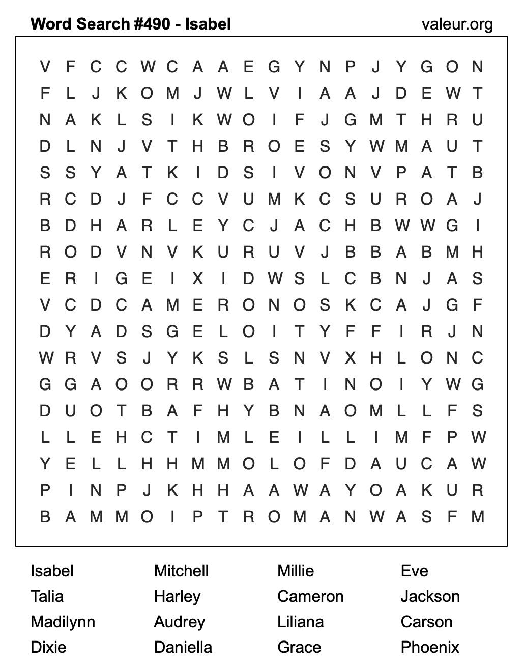 Word Search Puzzle with the name Isabel #490 Word Search Puzzle with the name Isabel #490