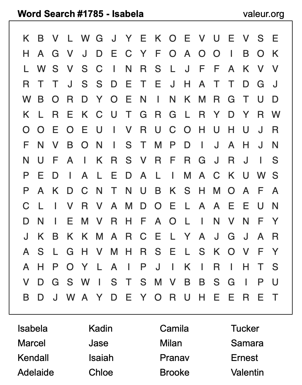 Word Search Puzzle with the name Isabela #1785 Word Search Puzzle with the name Isabela #1785