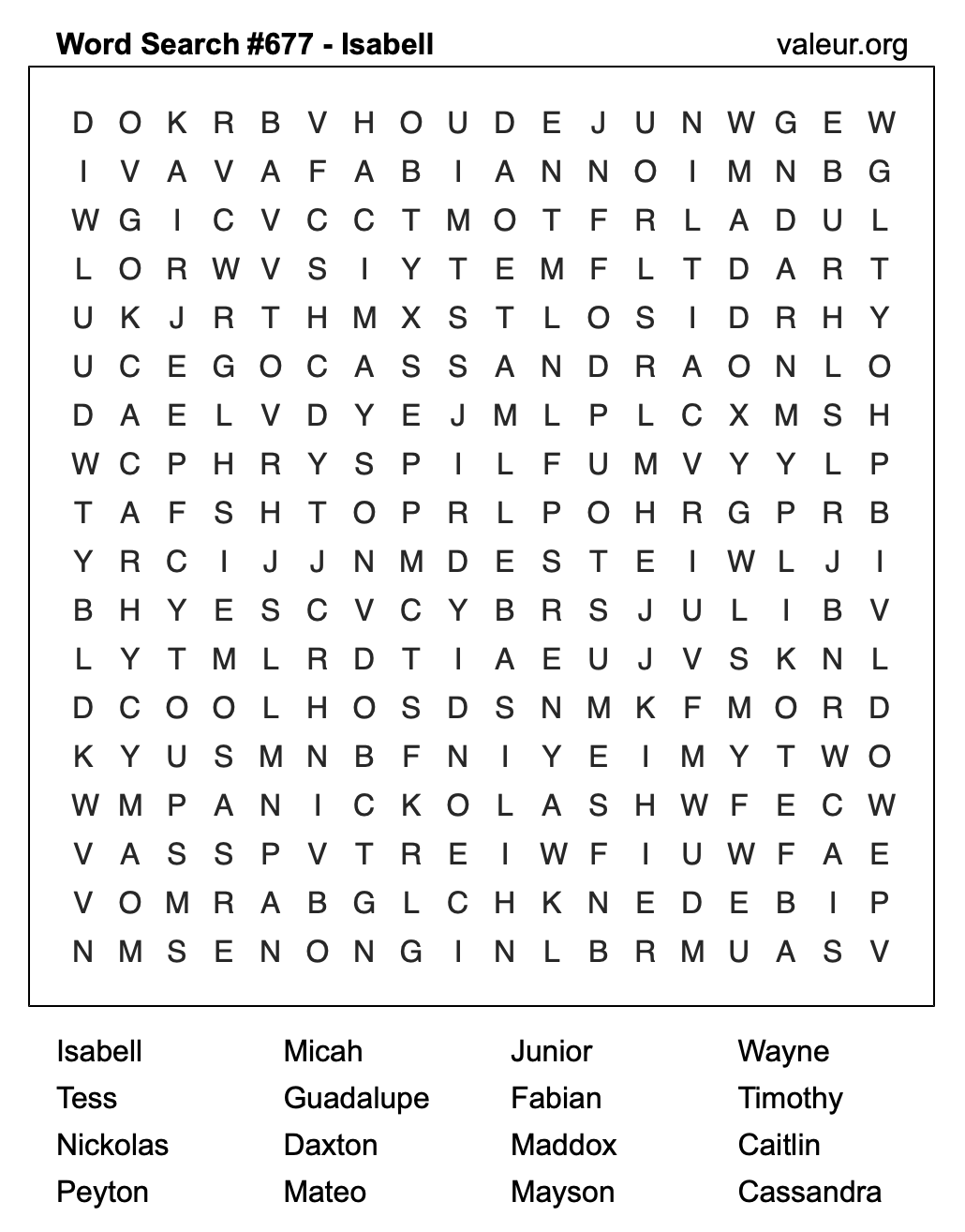 Word Search Puzzle with the name Isabell #677 Word Search Puzzle with the name Isabell #677