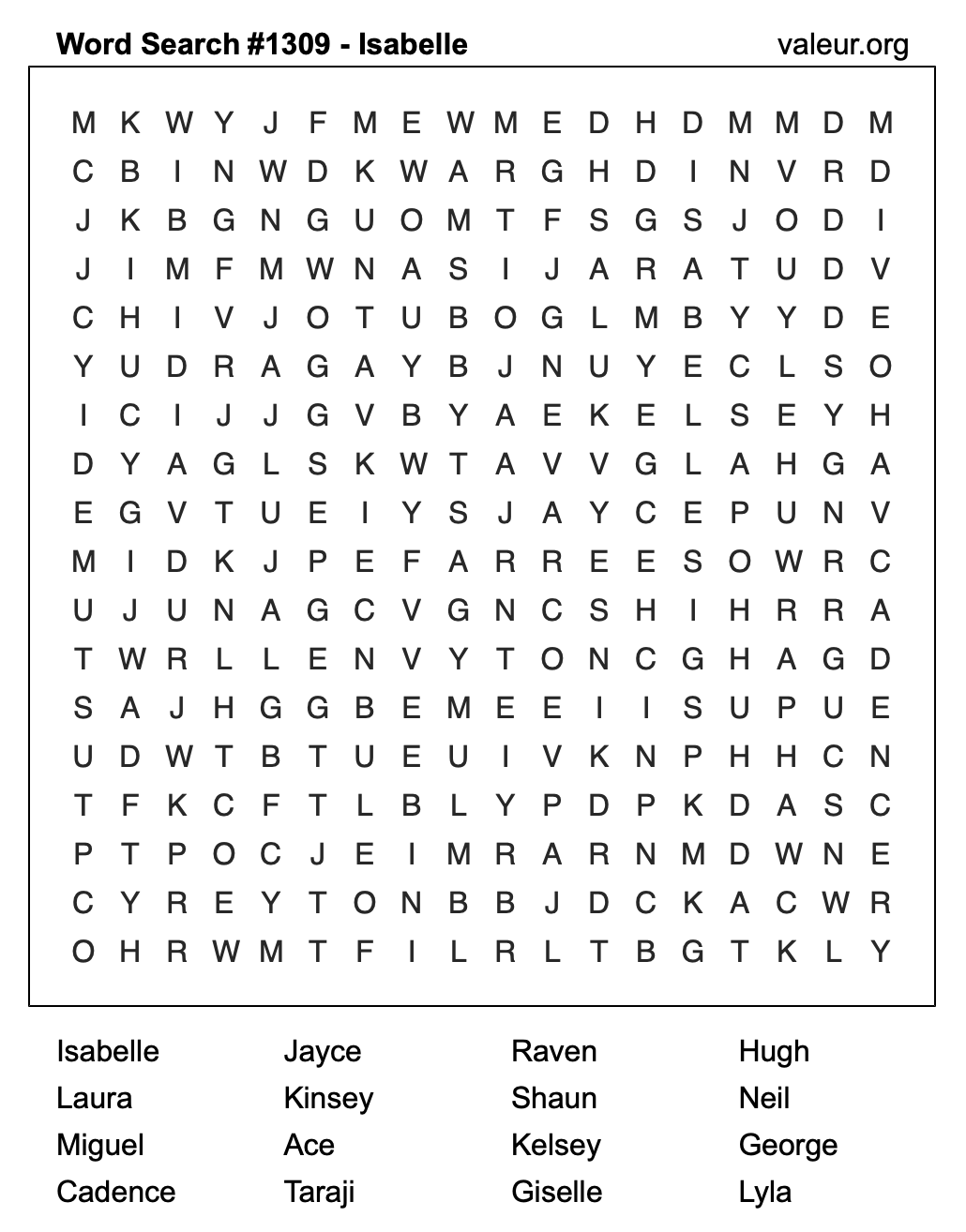 Word Search Puzzle with the name Isabelle #1309 Word Search Puzzle with the name Isabelle #1309