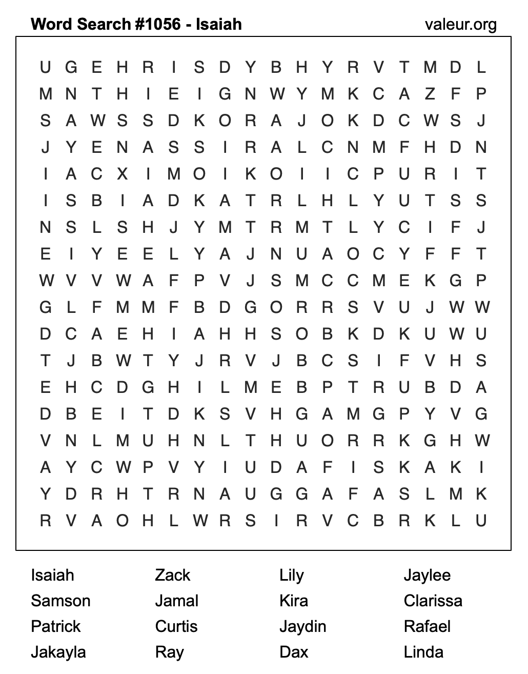 Word Search Puzzle with the name Isaiah #1056