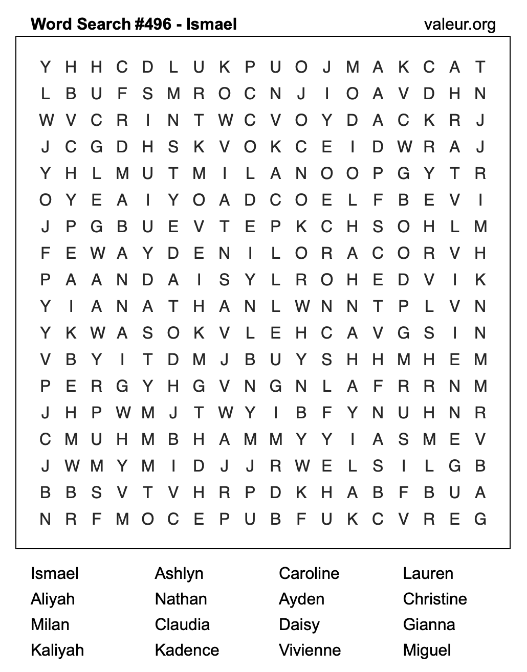 Word Search Puzzle with the name Ismael #496