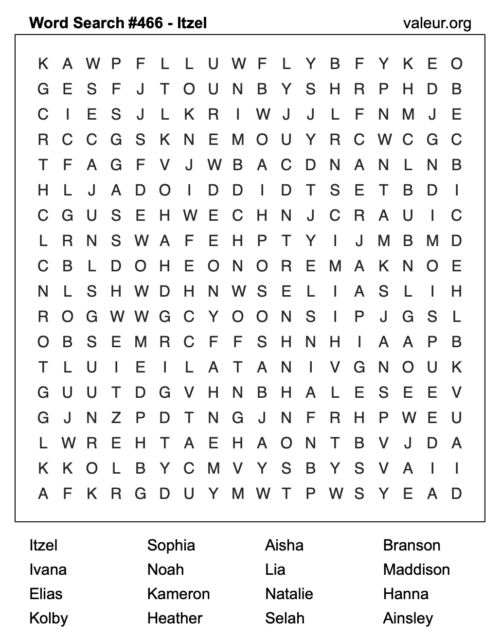 Word Search Puzzle with the name Itzel #466 Word Search Puzzle with the name Itzel #466