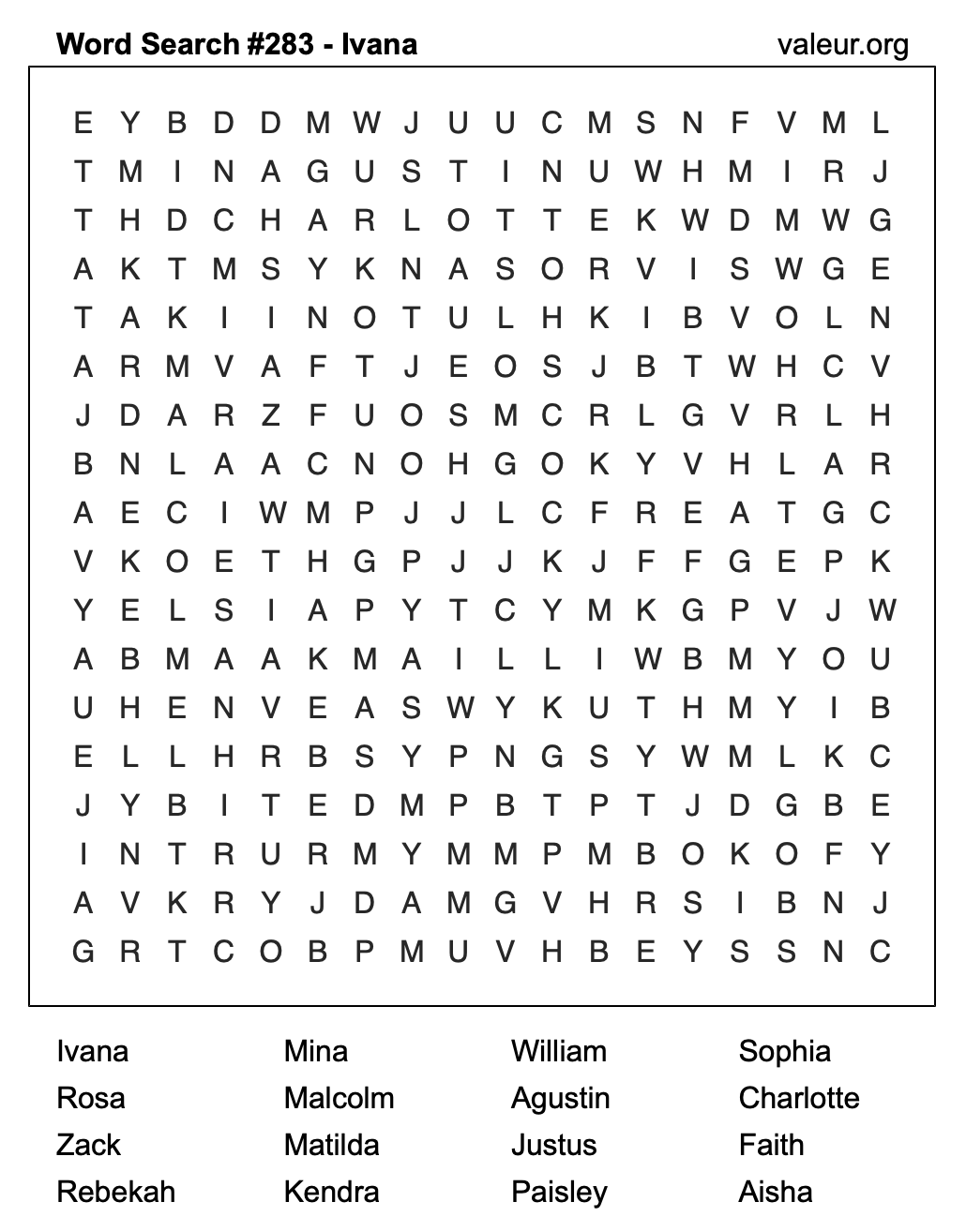 Word Search Puzzle with the name Ivana #283 Word Search Puzzle with the name Ivana #283