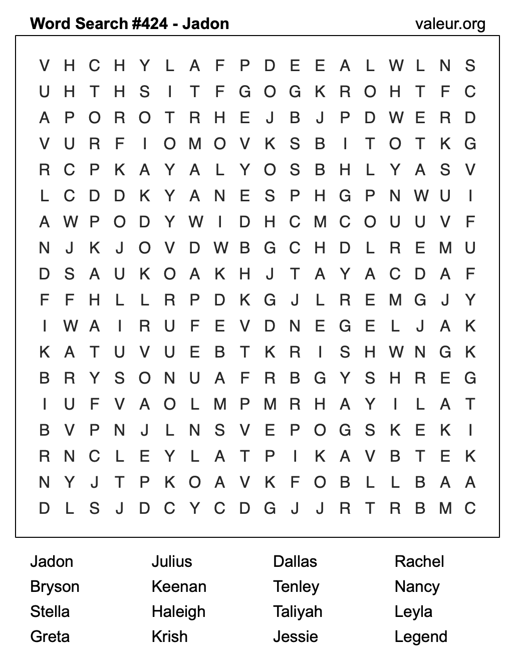 Word Search Puzzle with the name Jadon #424 Word Search Puzzle with the name Jadon #424