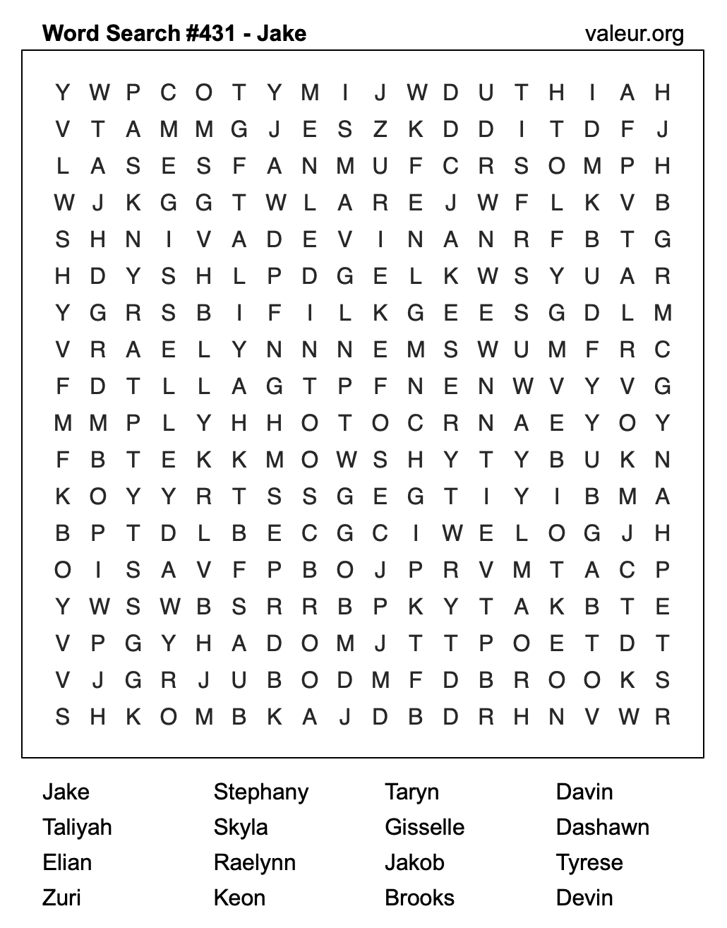 Word Search Puzzle with the name Jake #431 Word Search Puzzle with the name Jake #431