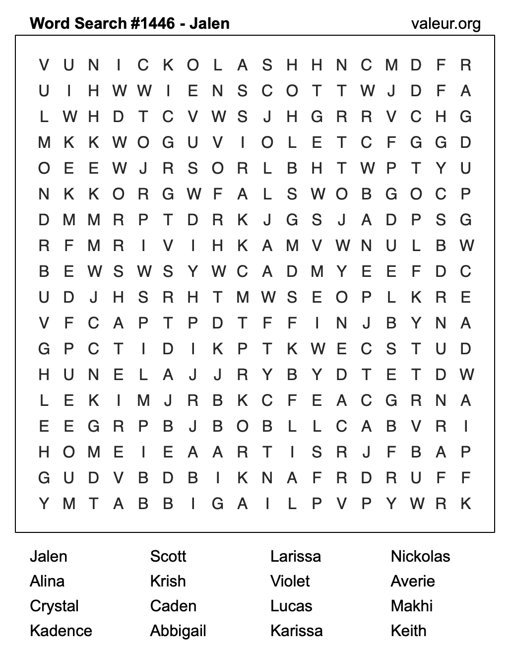 Word Search Puzzle with the name Jalen #1446