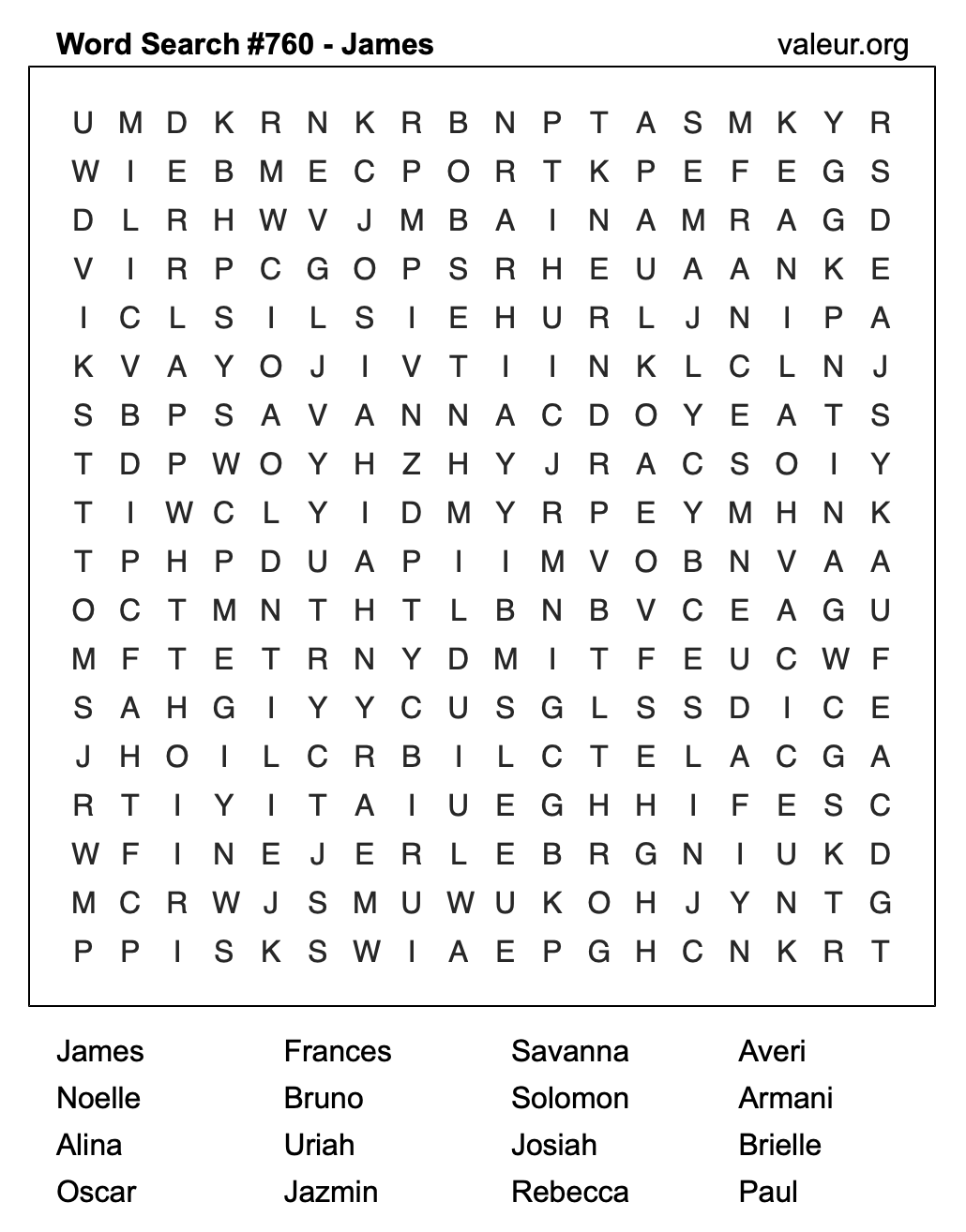 Word Search Puzzle with the name James #760
