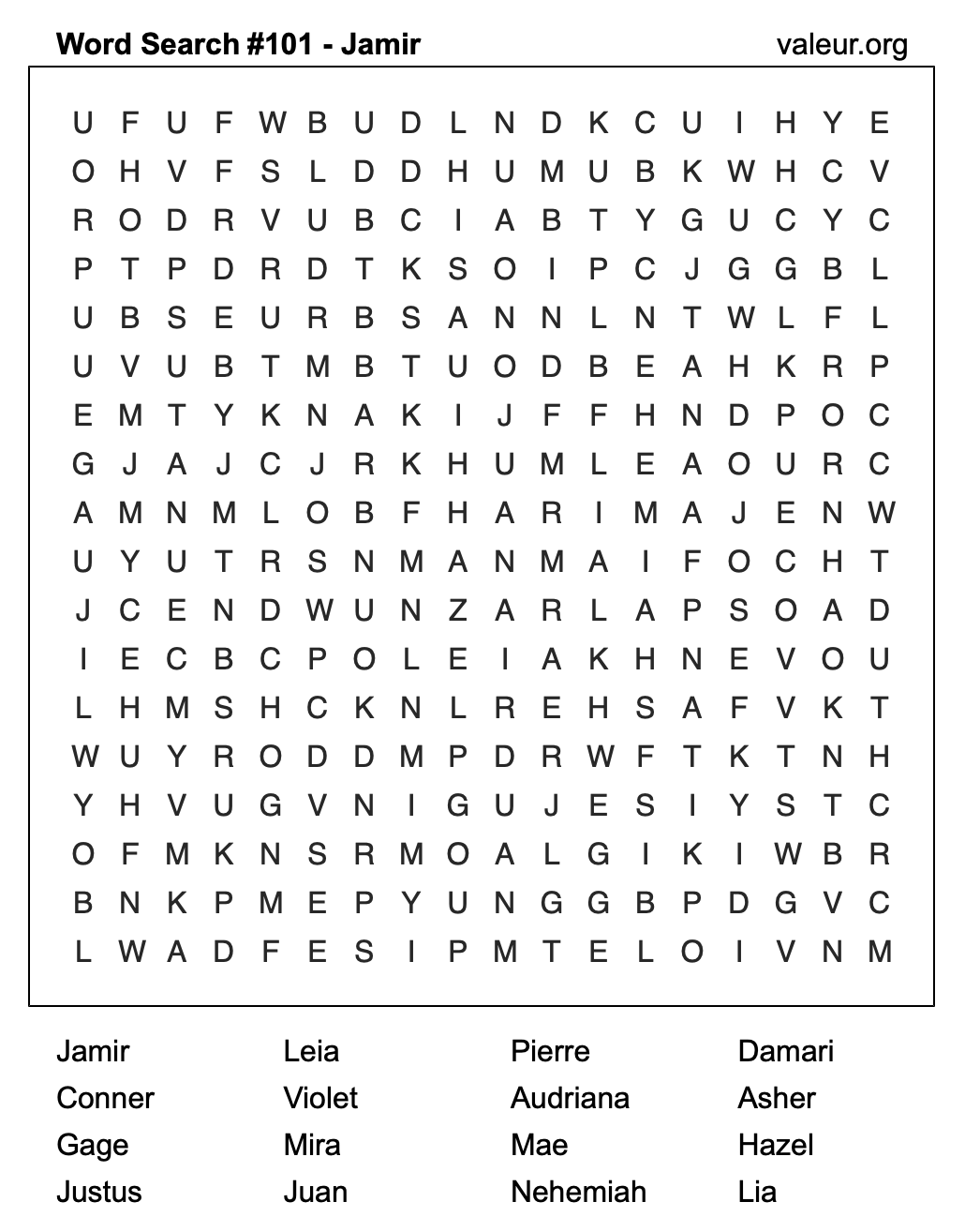 Word Search Puzzle with the name Jamir #101 Word Search Puzzle with the name Jamir #101