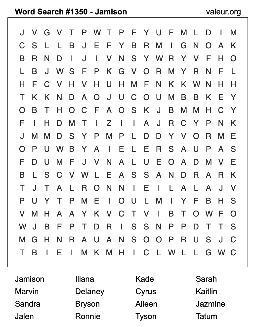 Word Search Puzzle with the name Jamison #1350